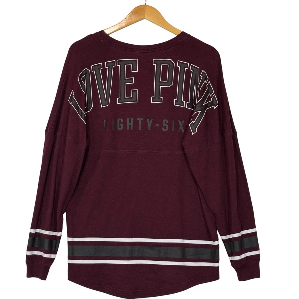 Victoria's Secret PINK Campus Tee Womens M Burgundy‎ Spirit Jersey Oversized Dog - Picture 3 of 10